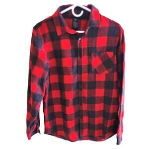 Burnside B8212 Woven Plaid Mens Flannel Shirt Sz M With Biased Pocket Red Black